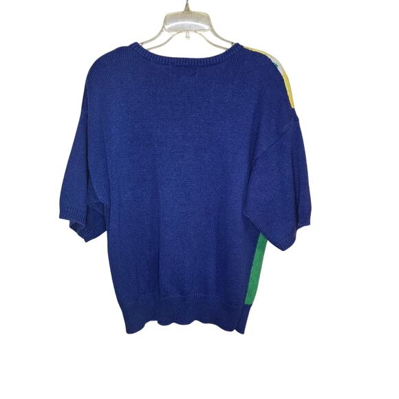 Haberdashery Blue Floral Sweater Size L Ramie Cotton Blend 0251 - Picture 6 of 7